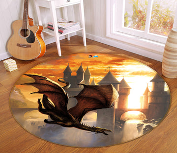 3D Sunshine Castle Dragon 6101 Ciruelo Rug Round Non Slip Rug Mat