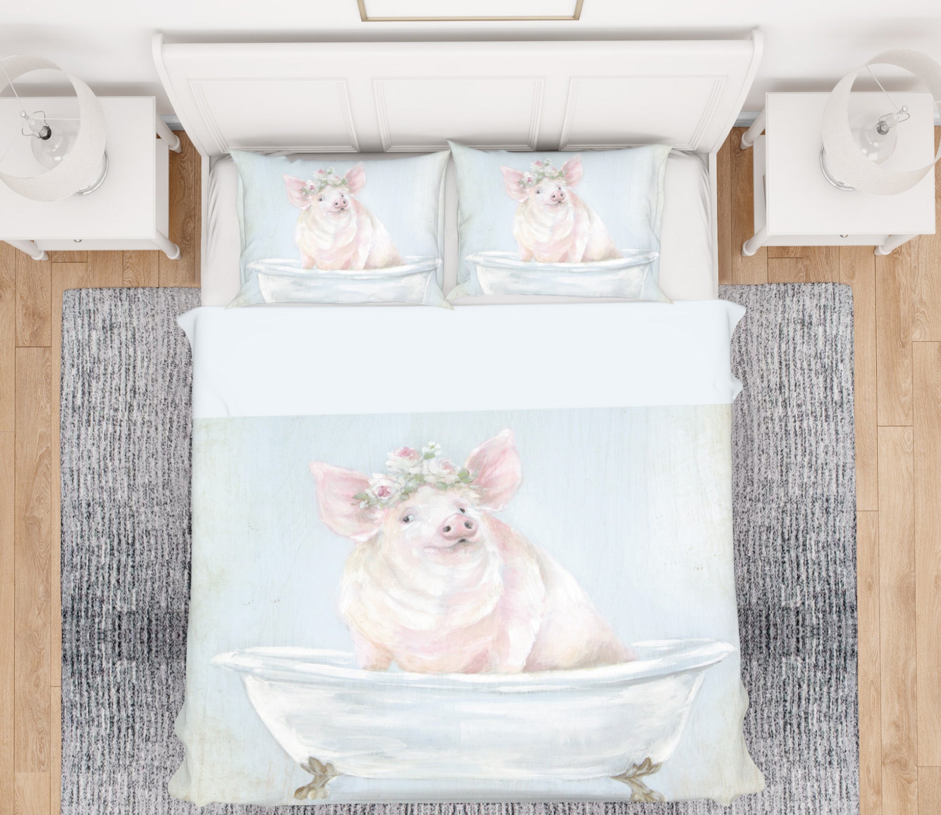 3D Wreath Pig Tub 2121 Debi Coules Bedding Bed Pillowcases Quilt