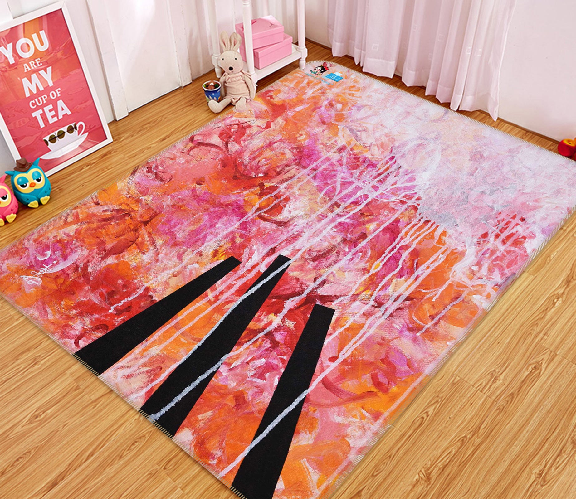 3D Red Splash Ink Painting 123129 Misako Chida Rug Non Slip Rug Mat