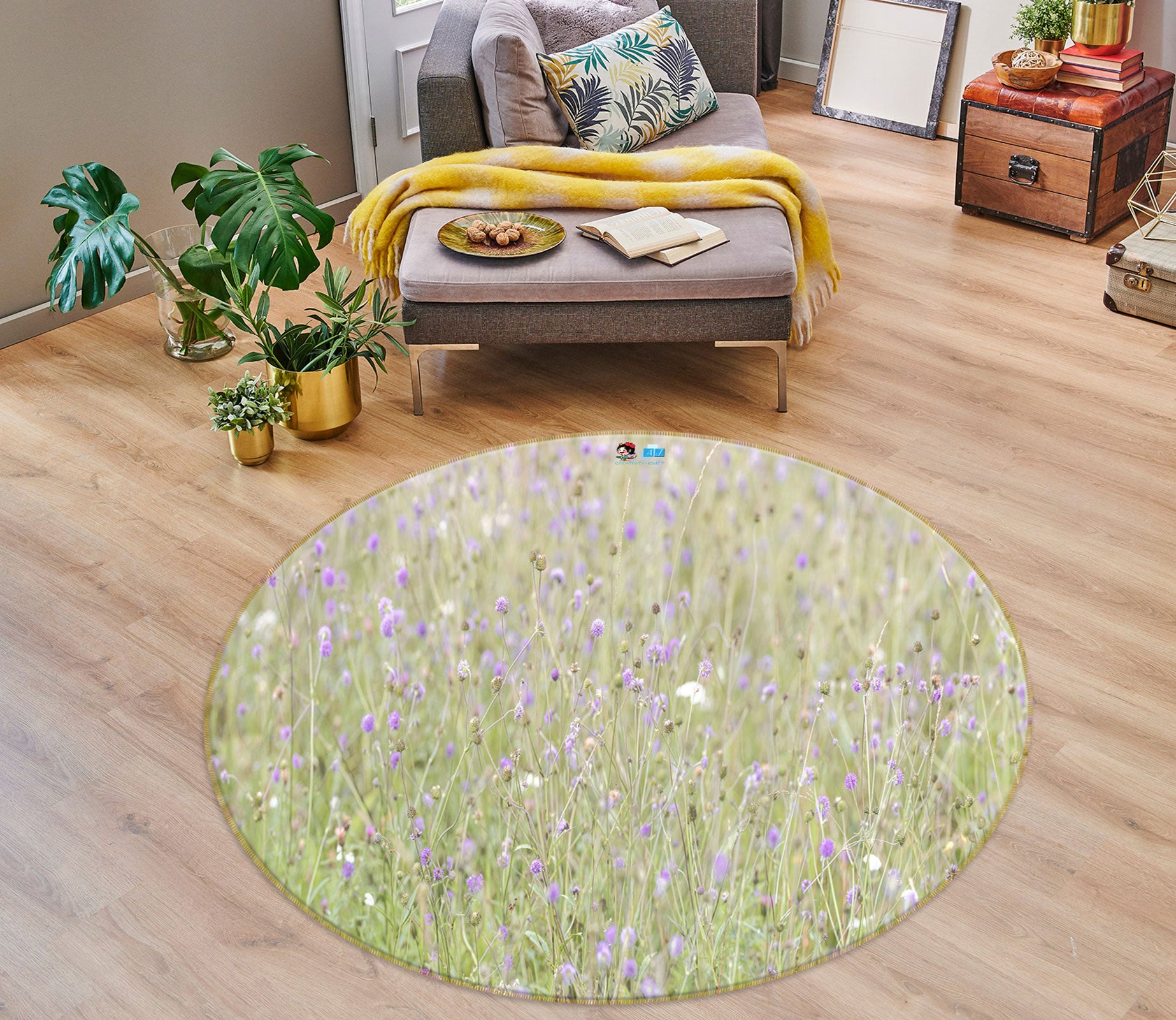 3D Lawn Wildflowers 7547 Assaf Frank Rug Round Non Slip Rug Mat