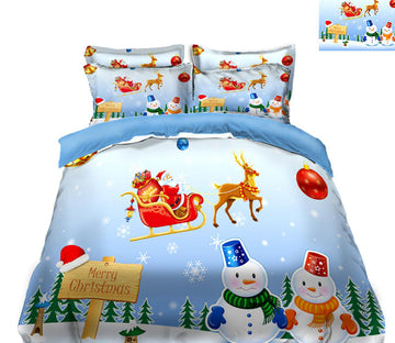 3D Snowman Sleigh Deer 31165 Christmas Quilt Duvet Cover Xmas Bed Pillowcases