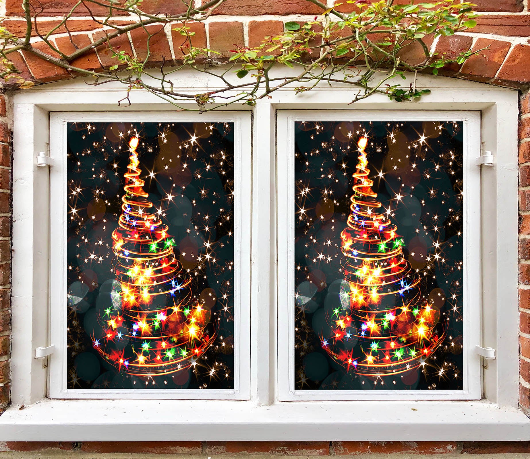 3D Color Lights Christmas Tree 31064 Christmas Window Film Print Sticker Cling Stained Glass Xmas