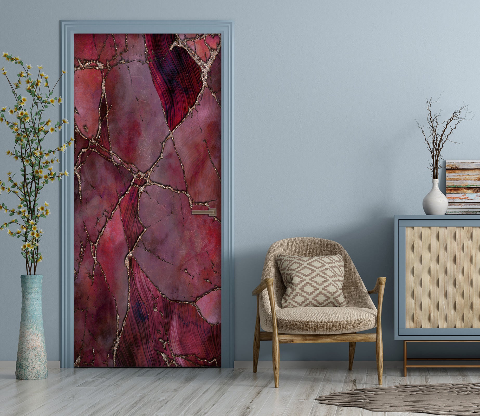 3D Red Marbled Crack 102101 Andrea Haase Door Mural