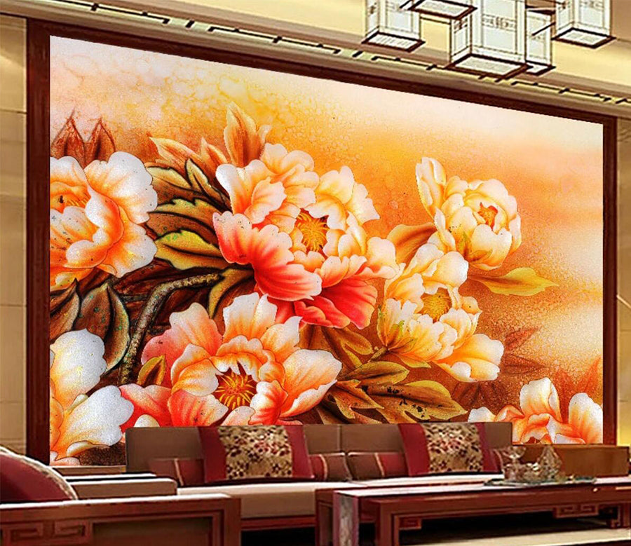 3D Orange Peony WC126 Wall Murals