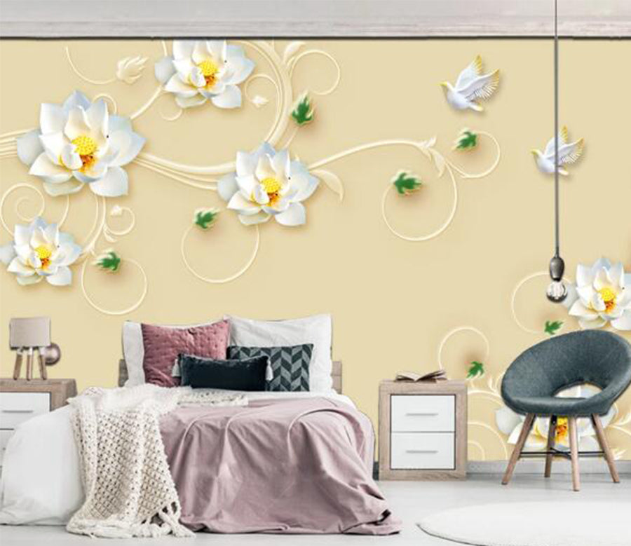 3D White Lotus  WC1220 Wall Murals