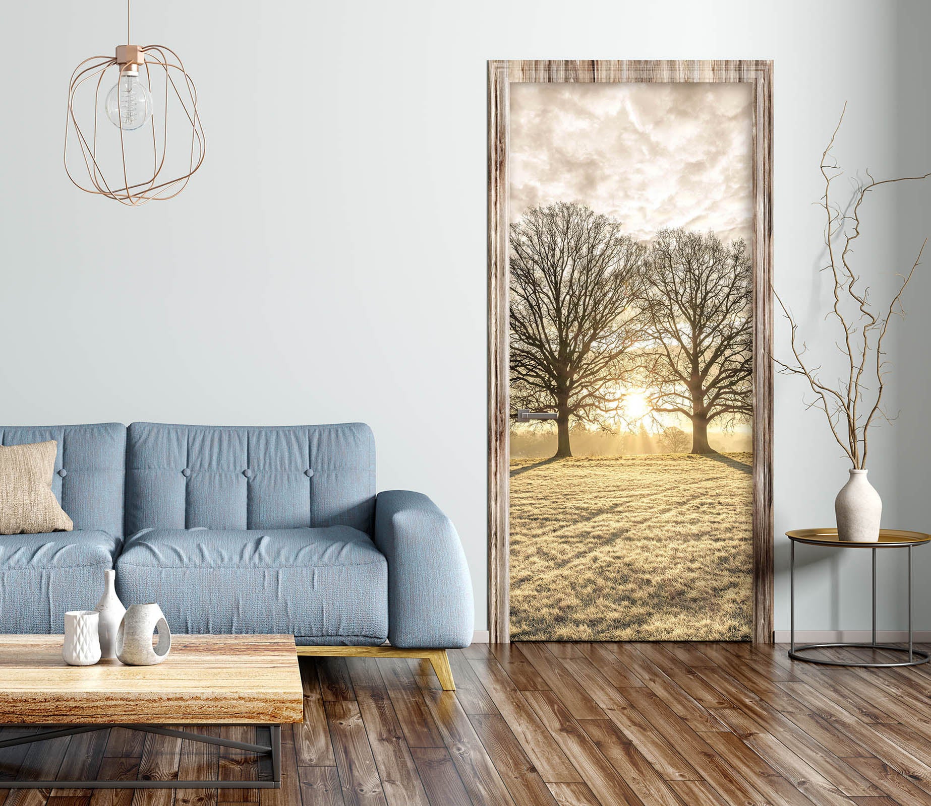 3D Sunlight Cloud Lawn Trees 10244 Assaf Frank Door Mural