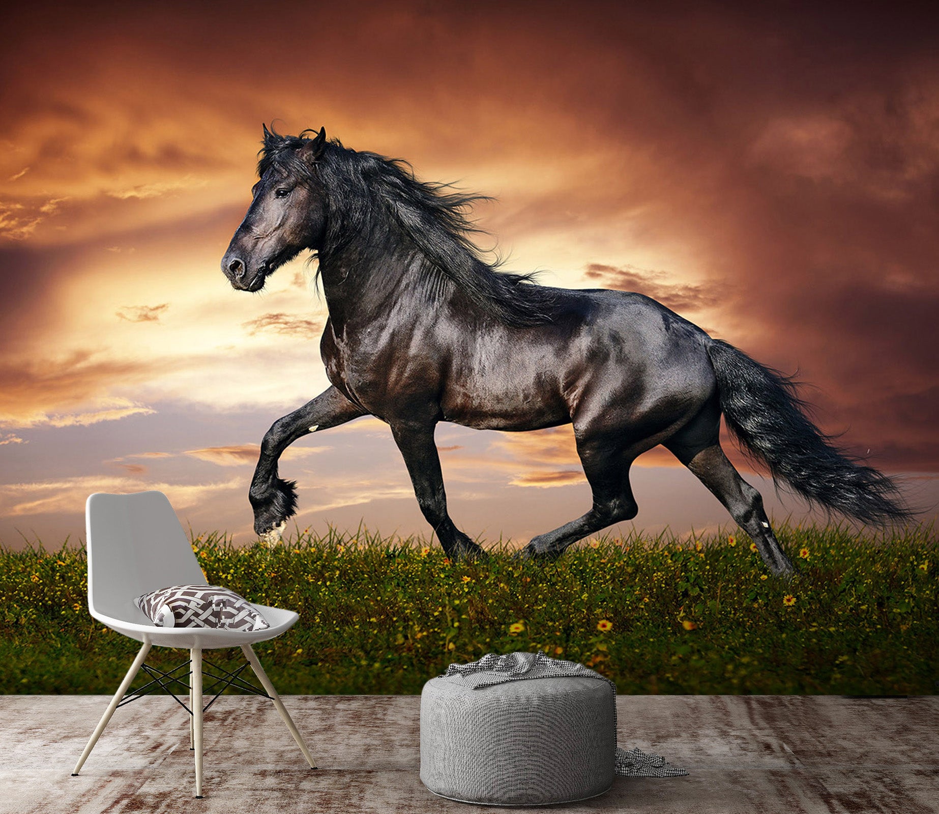 3D Strong Black Horse 305 Wall Murals