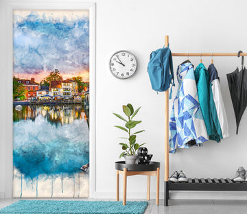 3D River House Blue Sky 101195 Assaf Frank Door Mural