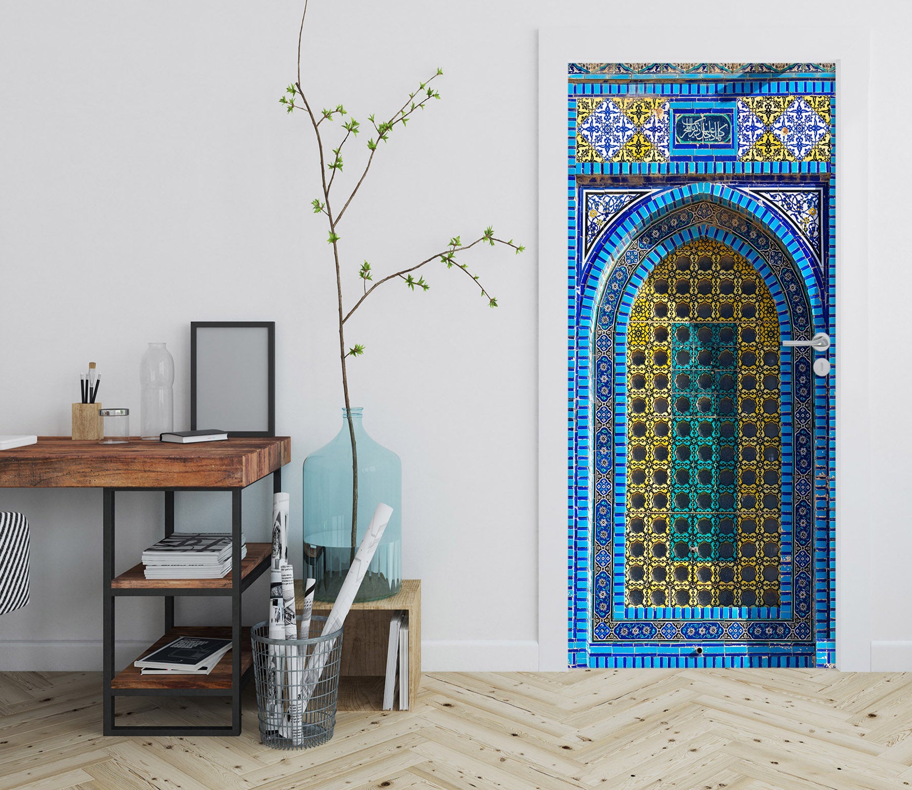 3D Blue Yellow Pattern Texture 10224 Assaf Frank Door Mural