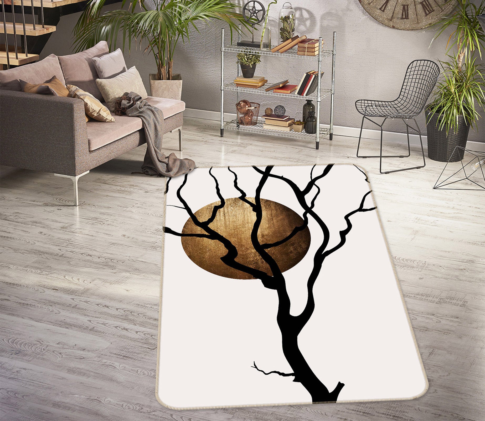 3D Black Tree Moon 1088 Boris Draschoff Rug Non Slip Rug Mat