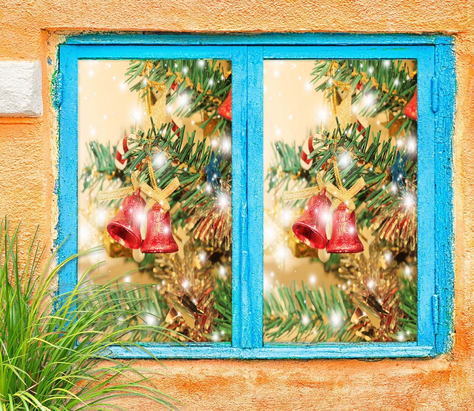 3D Branches Bells 31030 Christmas Window Film Print Sticker Cling Stained Glass Xmas