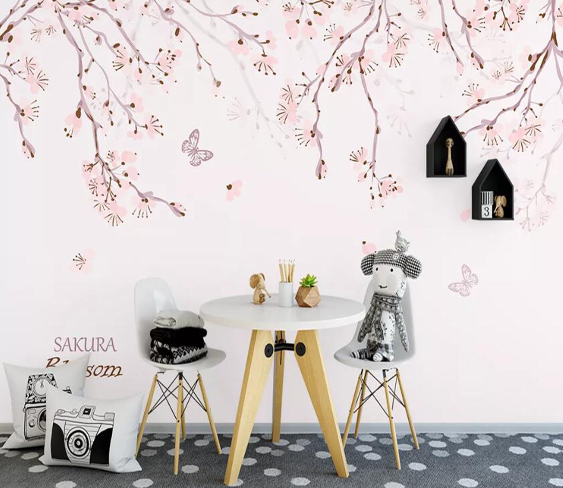 3D Peach Blossom Butterfly WC09 Wall Murals Wallpaper AJ Wallpaper 2 