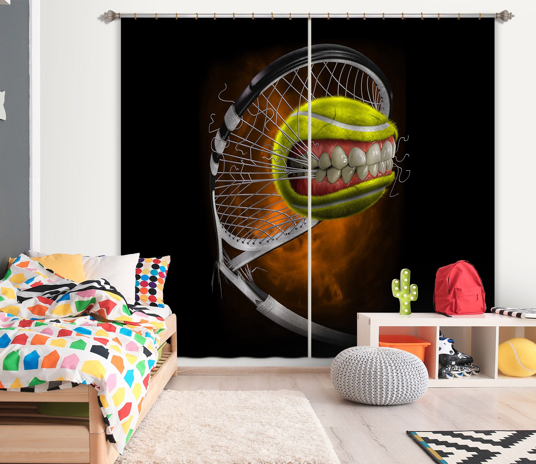 3D Teeth Tennis Net 5052 Tom Wood Curtain Curtains Drapes