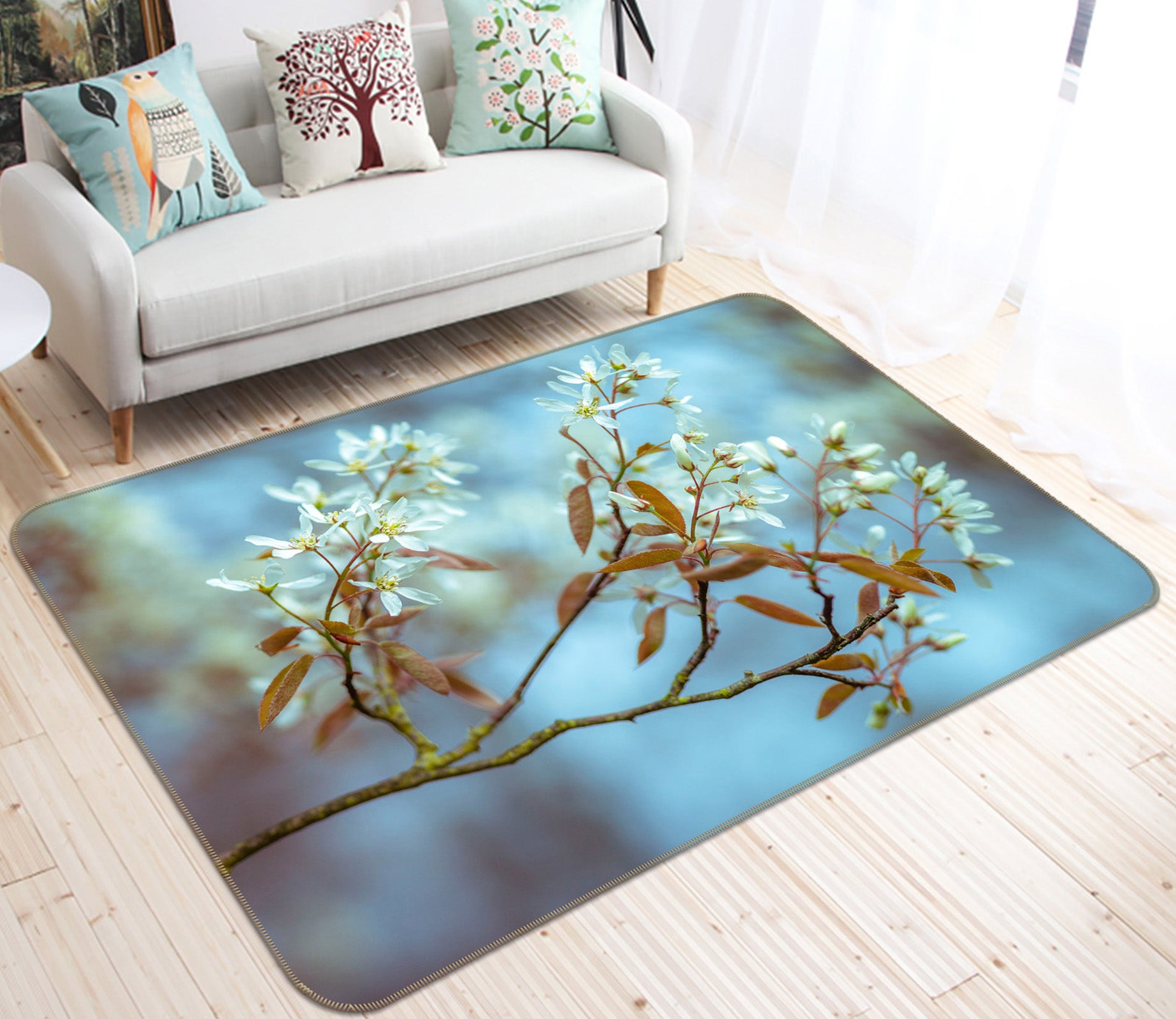 3D White Flower 106 Assaf Frank Rug Non Slip Rug Mat