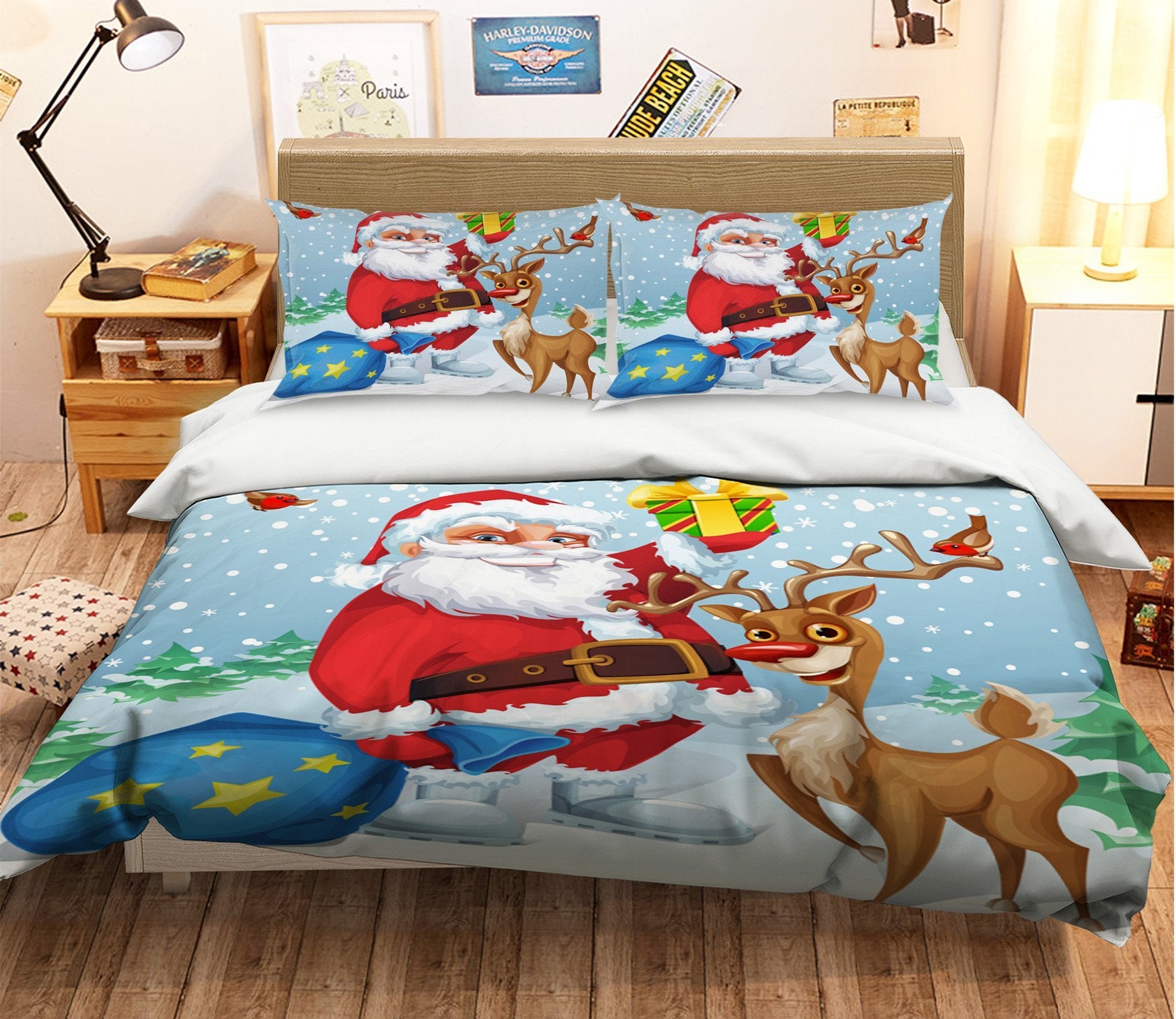 3D Christmas Old Head Antler 48 Bed Pillowcases Quilt Quiet Covers AJ Creativity Home 