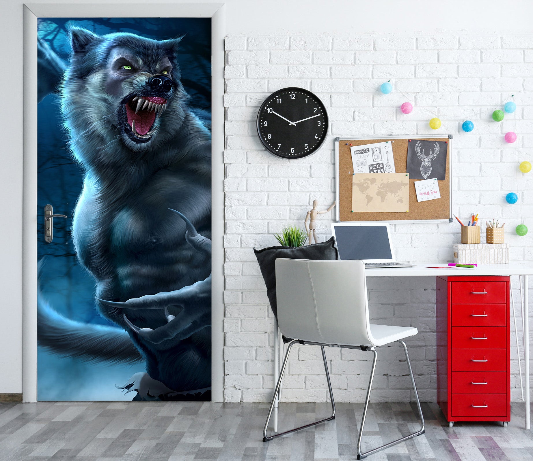 3D Forest Werewolf 626 Tom Wood Door Mural