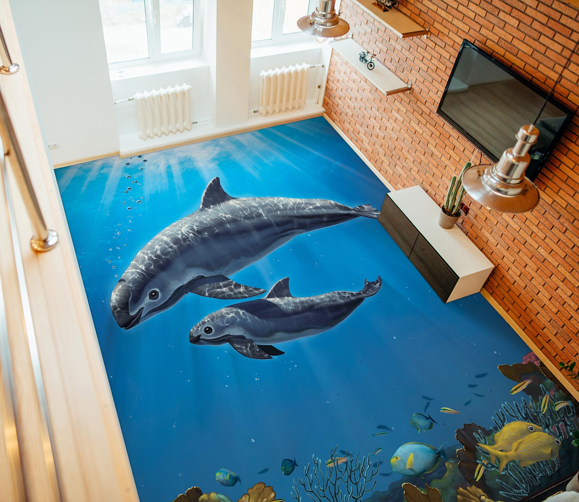 3D Underwater Dolphin 98187 Vincent Floor Mural  Wallpaper Murals Self-Adhesive Removable Print Epoxy