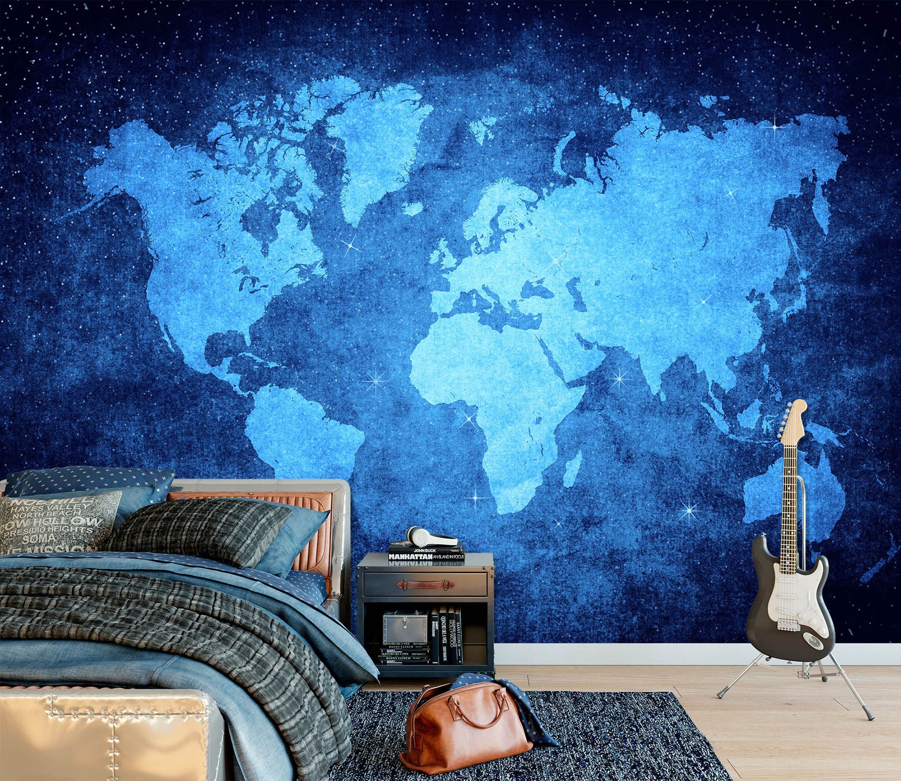 3D Blue Clouds 2029 World Map Wall Murals