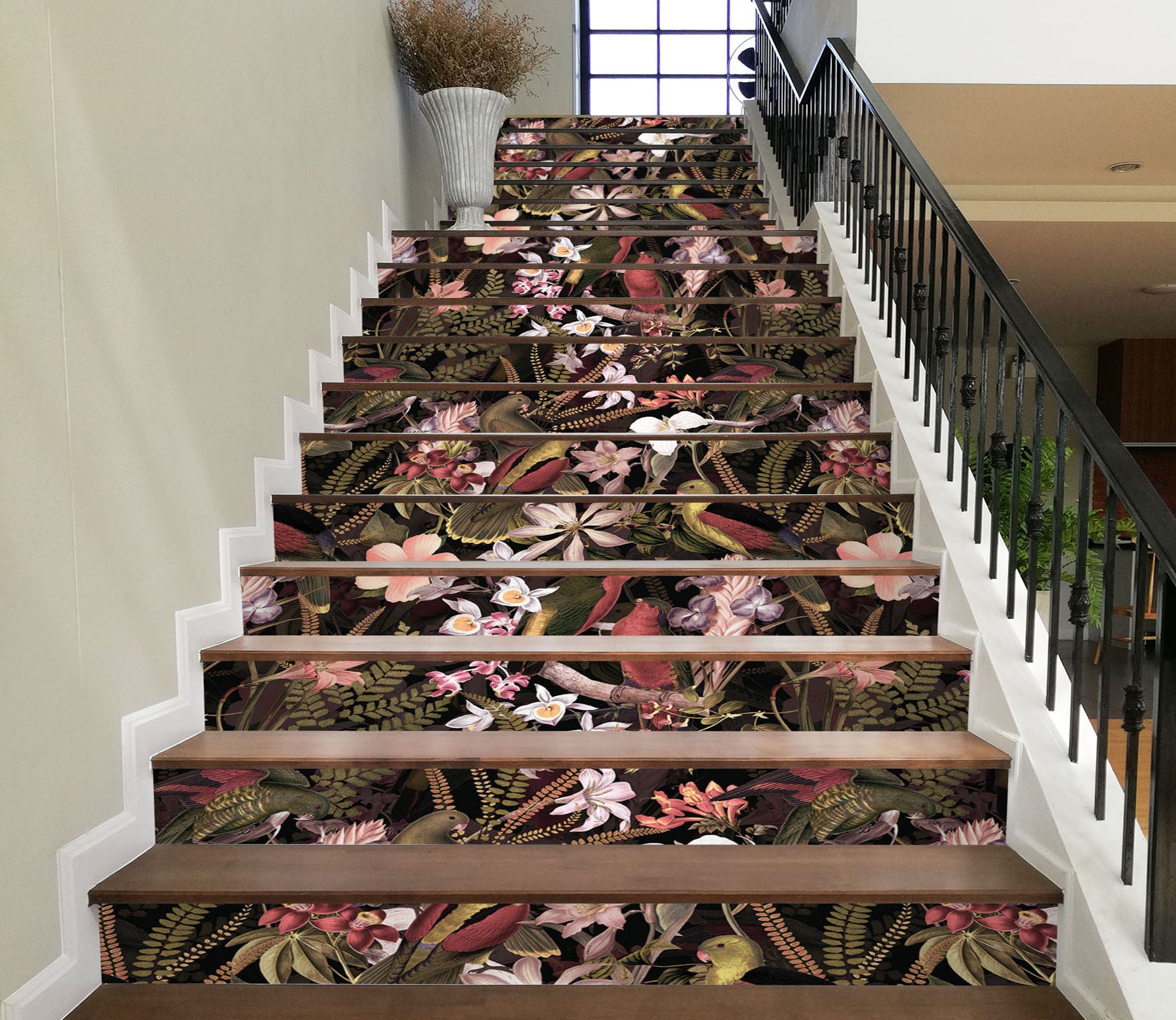 3D Brown Bird Flowers 103204 Uta Naumann Stair Risers