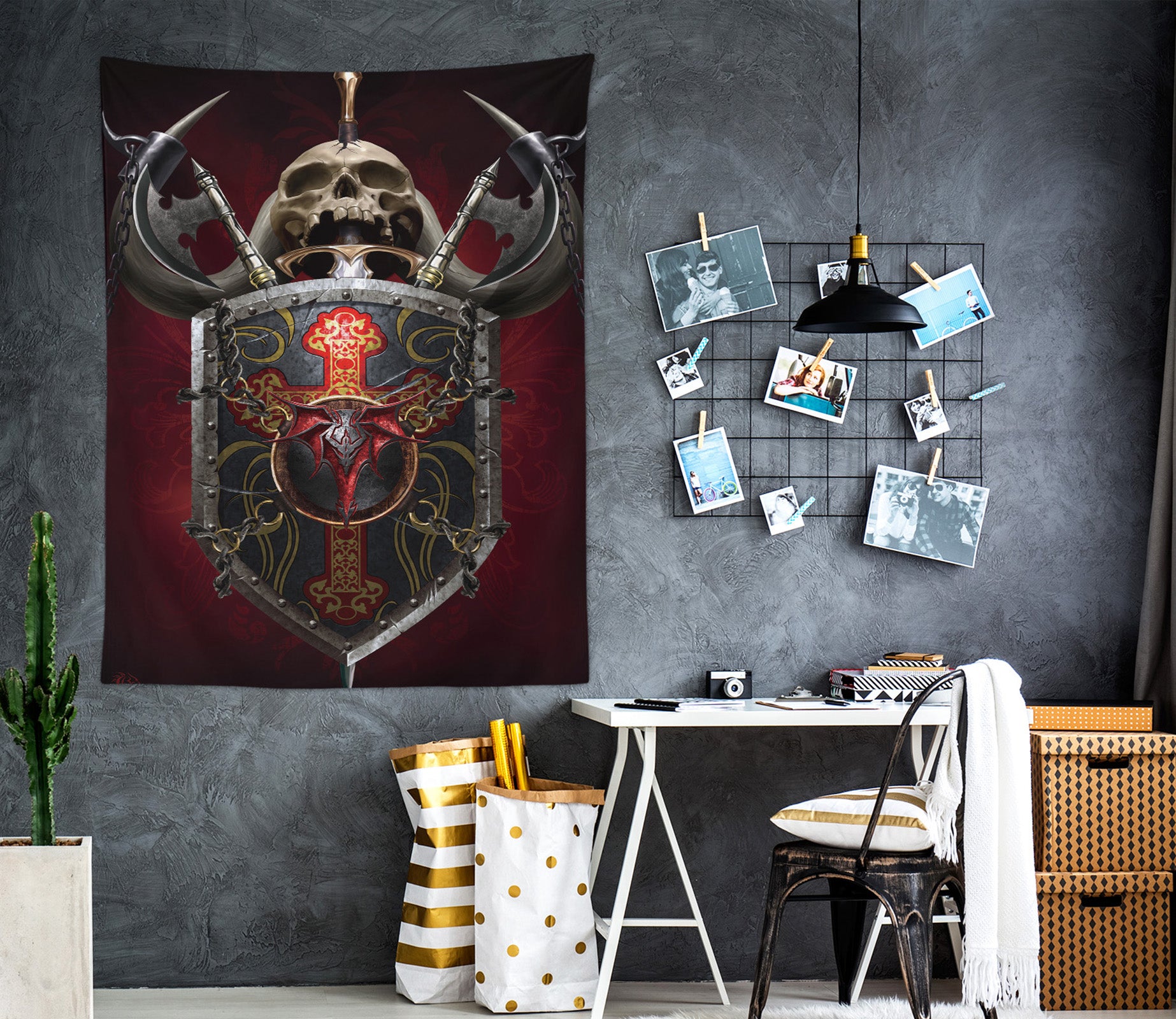 3D Skeleton Shield 121175 Tom Wood Tapestry Hanging Cloth Hang