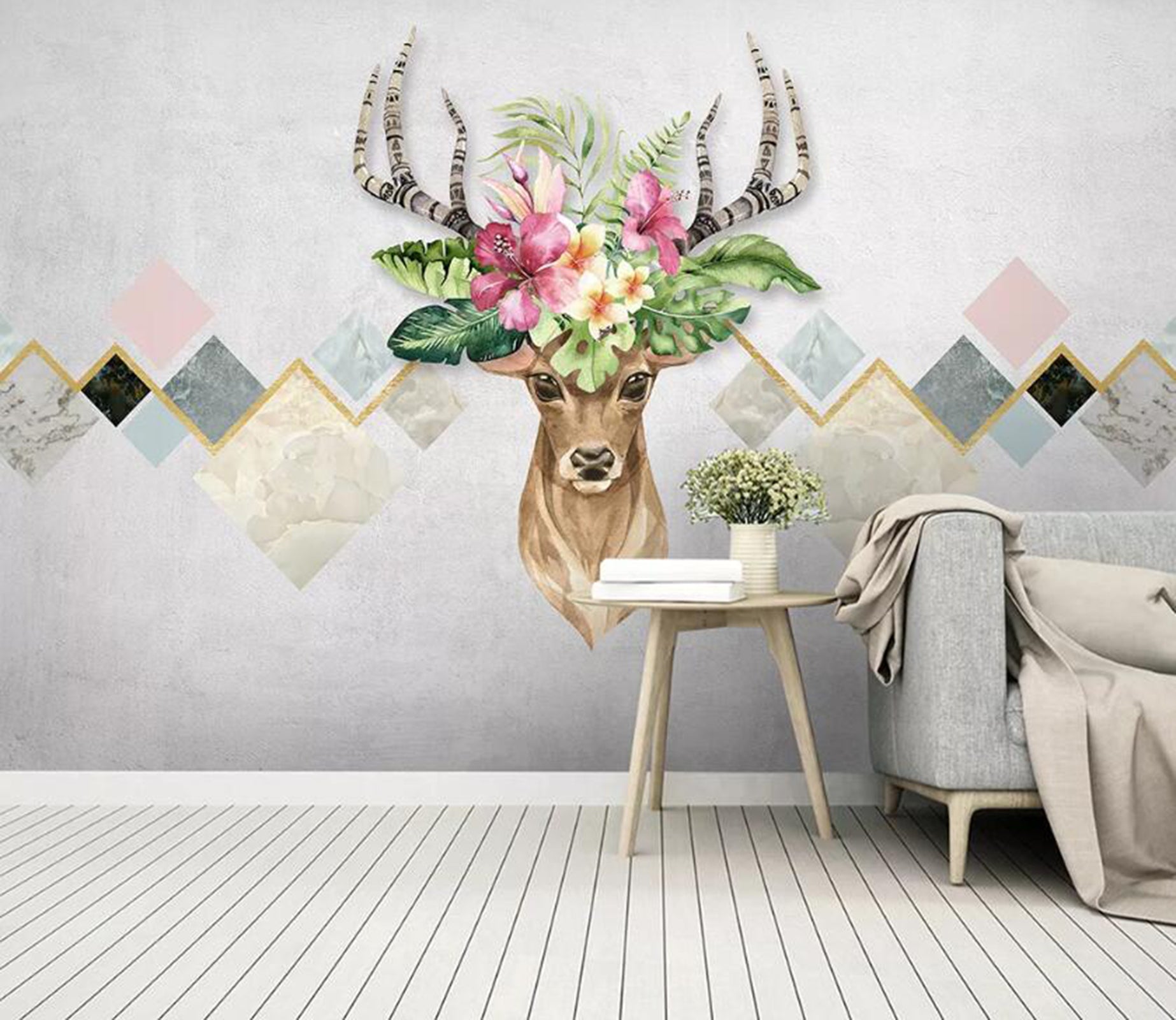 3D Geometric Elk WC62 Wall Murals Wallpaper AJ Wallpaper 2 