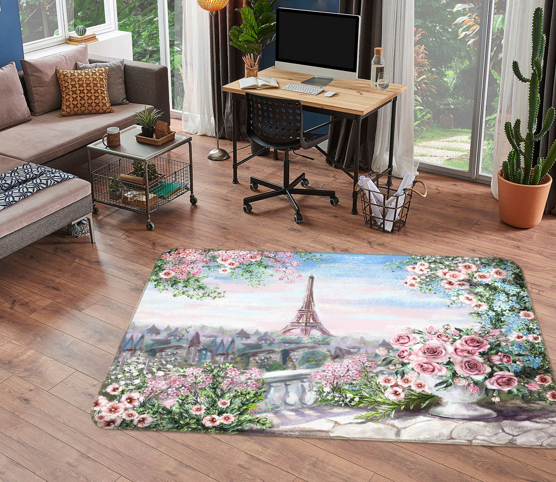 3D Eiffel Tower Rose 1035 Non Slip Rug Mat