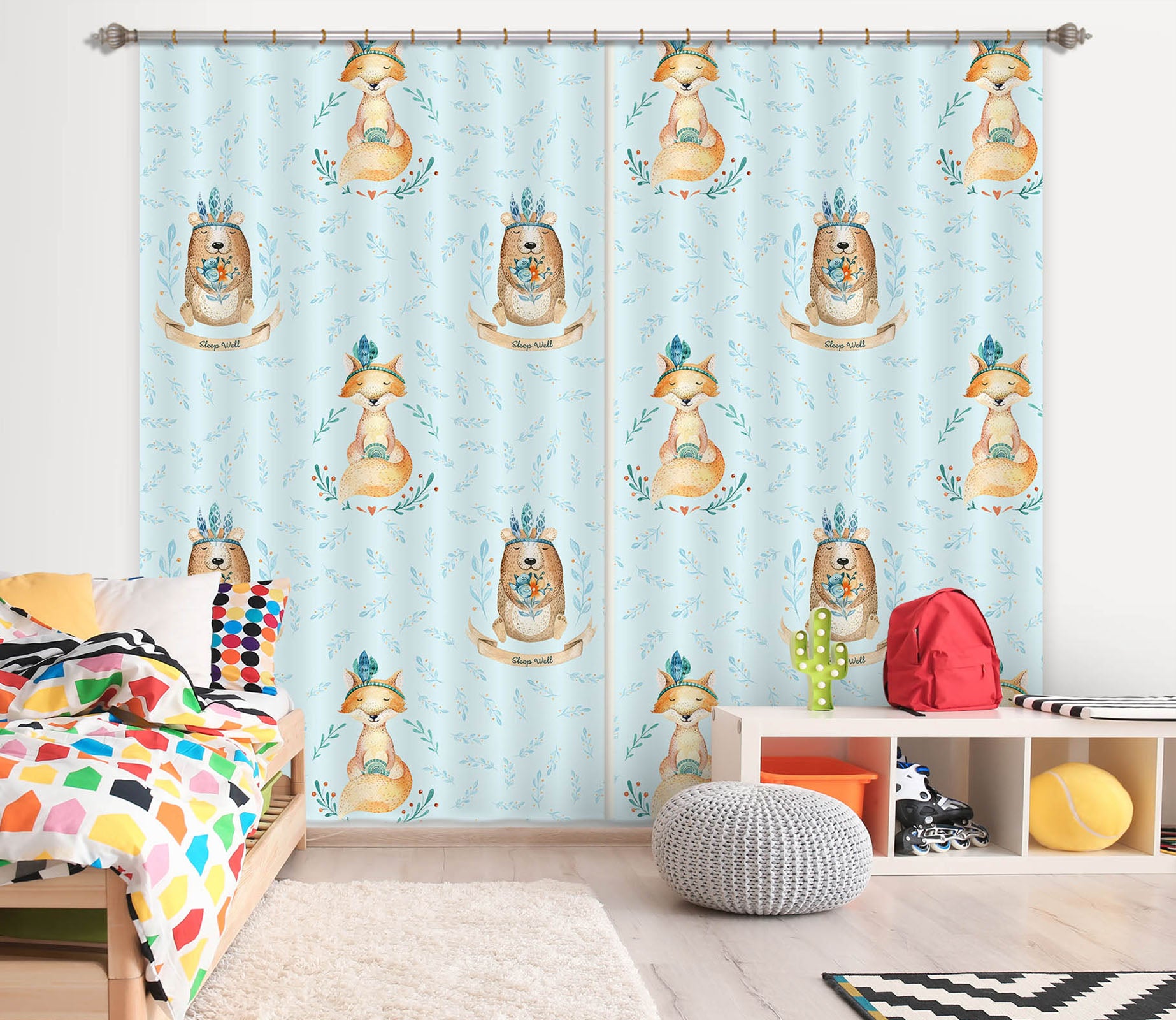 3D Bear Fox Flower 126 Uta Naumann Curtain Curtains Drapes