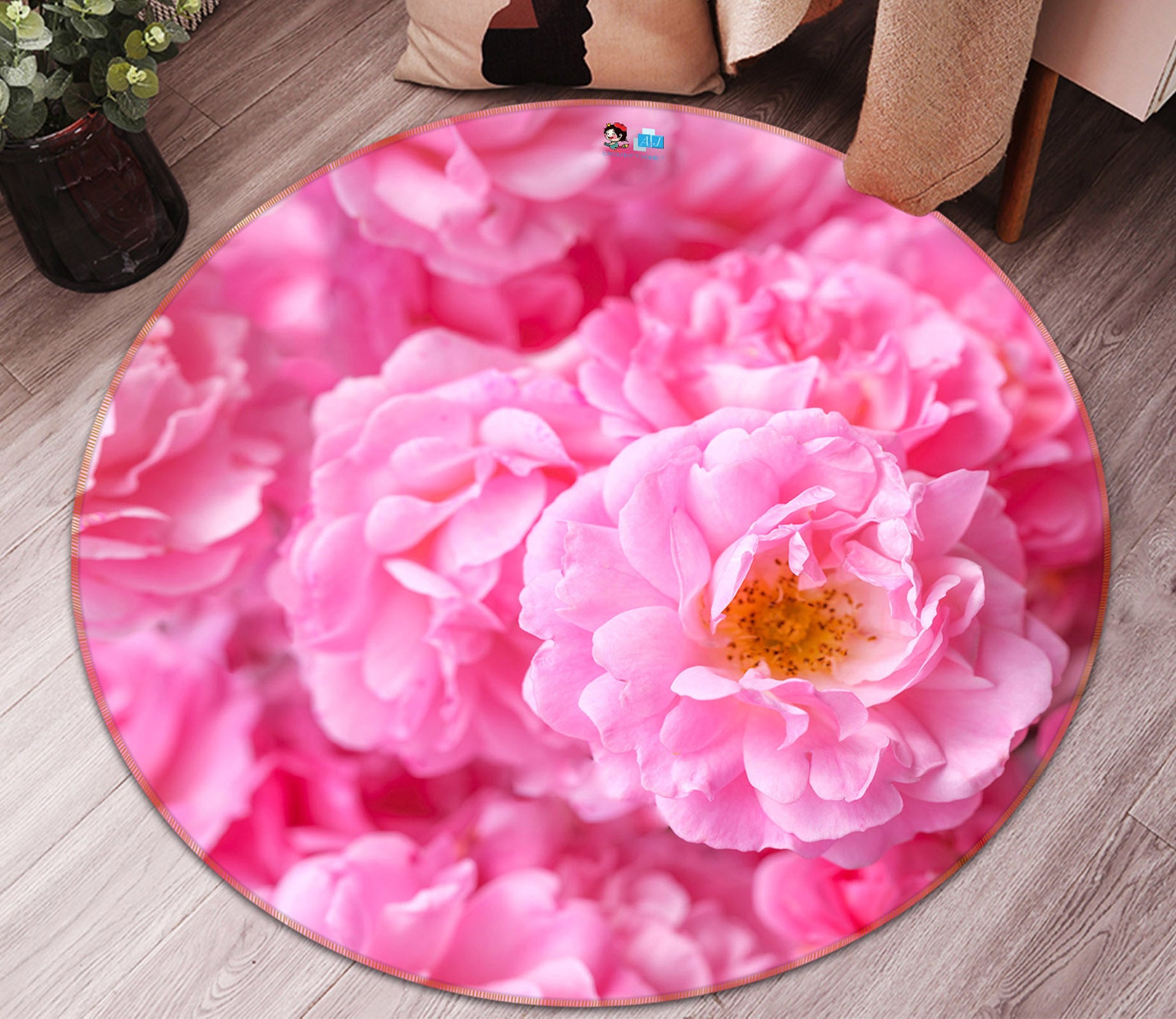 3D Pink Stamens 7349 Assaf Frank Rug Round Non Slip Rug Mat