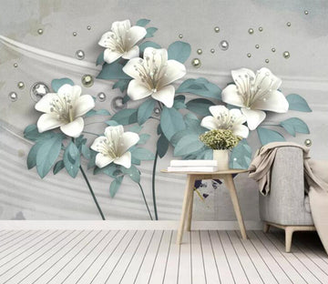 3D White Lily Pearl WC2728 Wall Murals