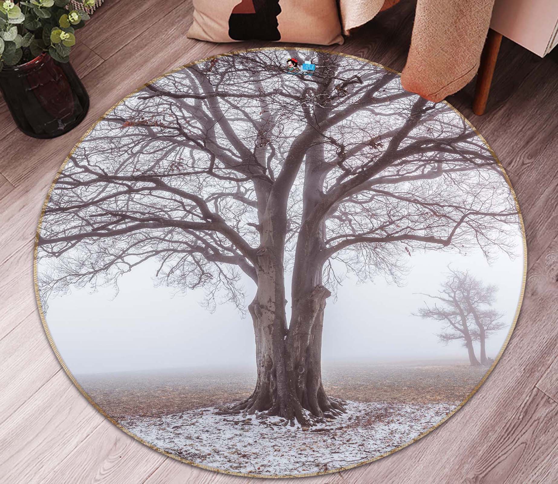 3D Snow Tree 7381 Assaf Frank Rug Round Non Slip Rug Mat