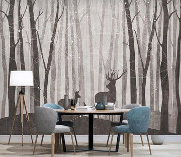 3D Deer In The Dry Wood 2462 Wall Murals