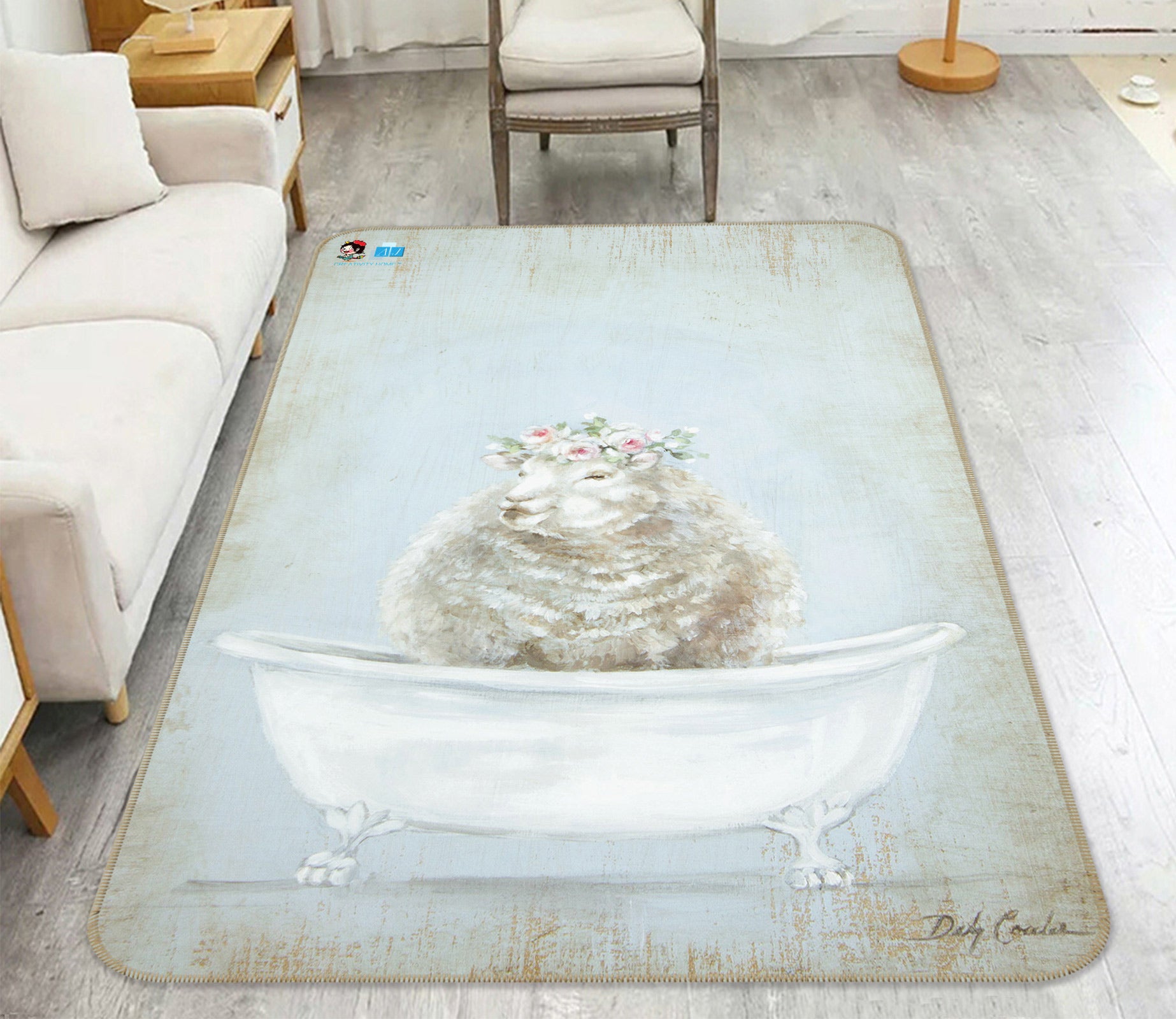 3D Sheep Bathtub 1071 Debi Coules Rug Non Slip Rug Mat