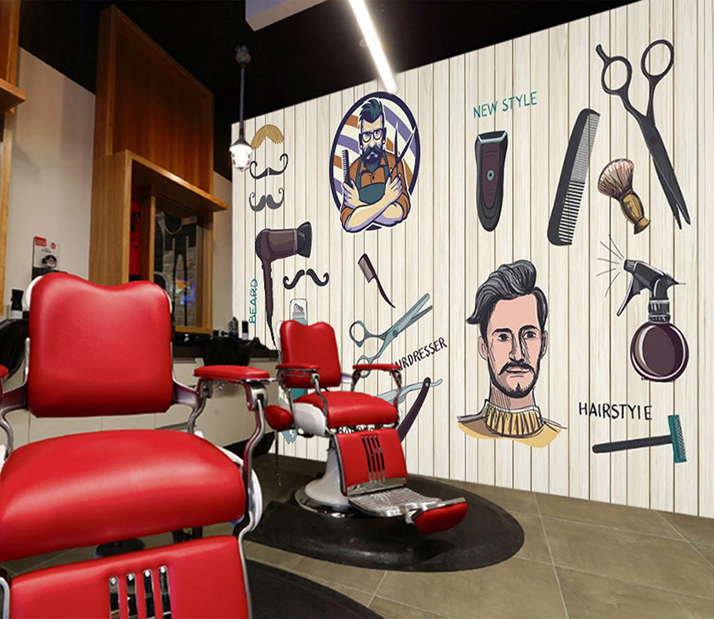 3D Trend Boy 1419 Barber Shop Wall Murals