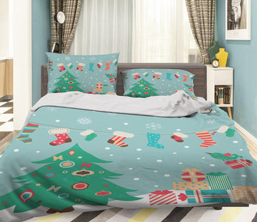 3D Tree Gift Sock 31116 Christmas Quilt Duvet Cover Xmas Bed Pillowcases