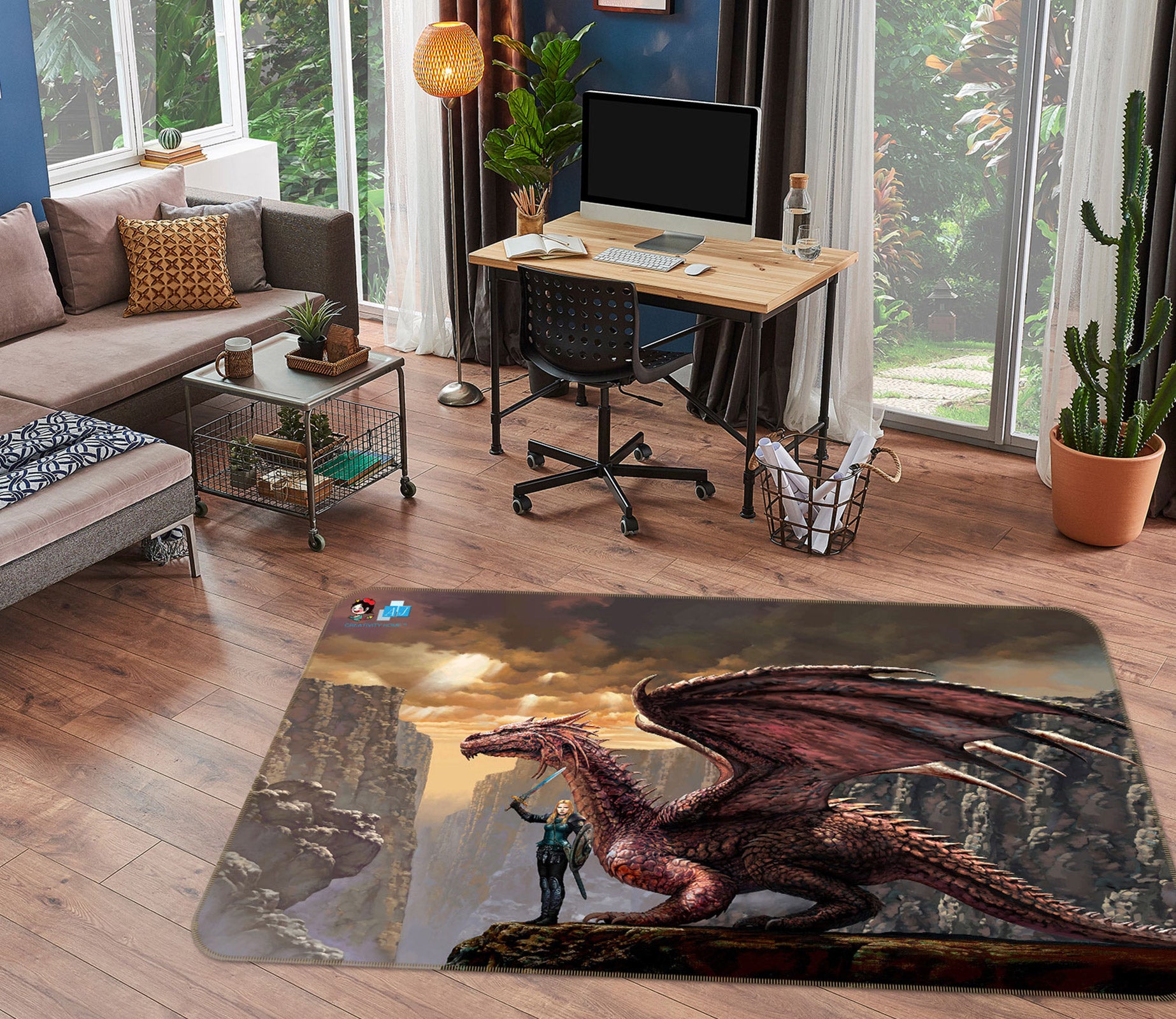 3D Dragon Knight 5150 Ciruelo Rug Non Slip Rug Mat