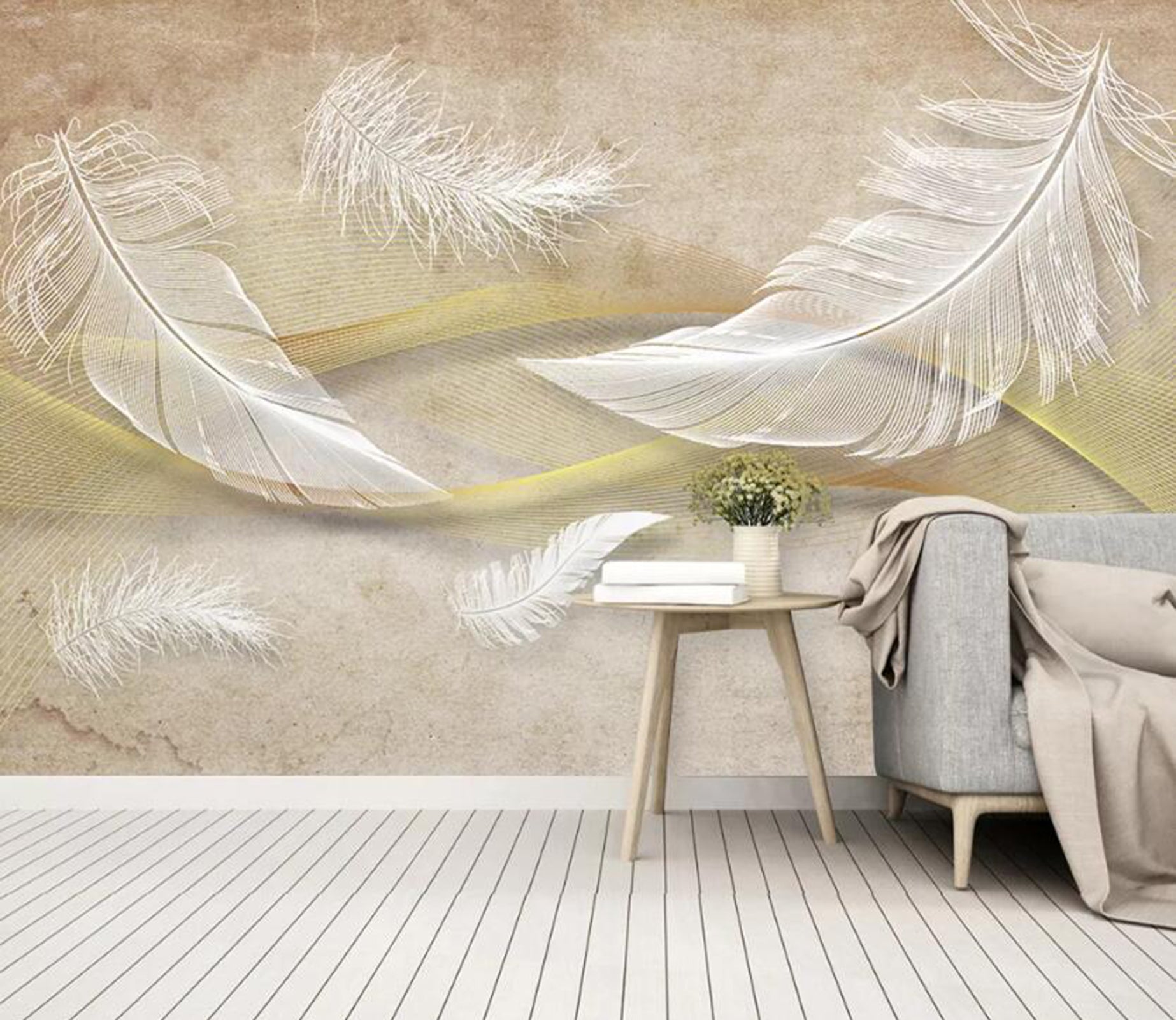 3D White Feather WC04 Wall Murals Wallpaper AJ Wallpaper 2 