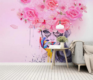 3D Woman Rose WC1052 Wall Murals