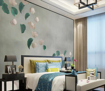 3D Green Leaves And Petals 2326 Wall Murals