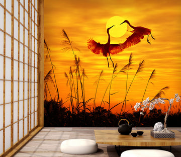 3D Sunset Crane 402 Wall Murals