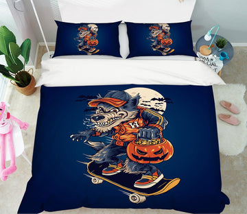 3D Dog Skateboard Pumpkin 1209 Halloween Bed Pillowcases Quilt Quiet Covers AJ Creativity Home 