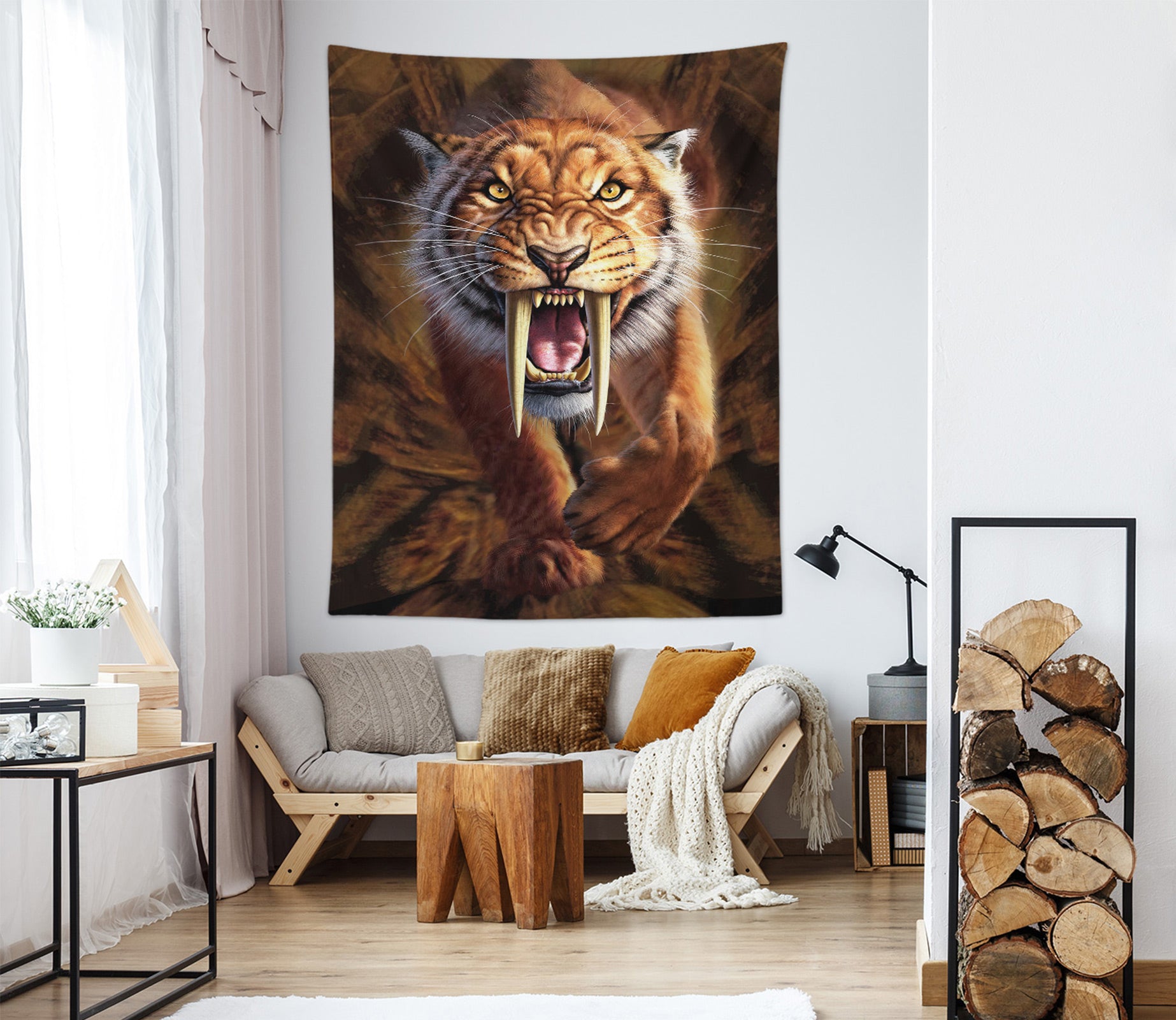 3D Saber-Toothed Tiger 111157 Jerry LoFaro Tapestry Hanging Cloth Hang