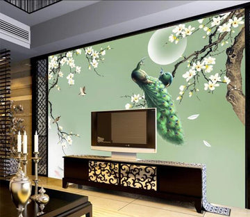 3D Moon Peacock WC709 Wall Murals