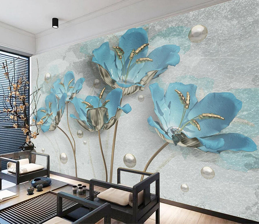 3D Blue Flower Pearl WC2720 Wall Murals