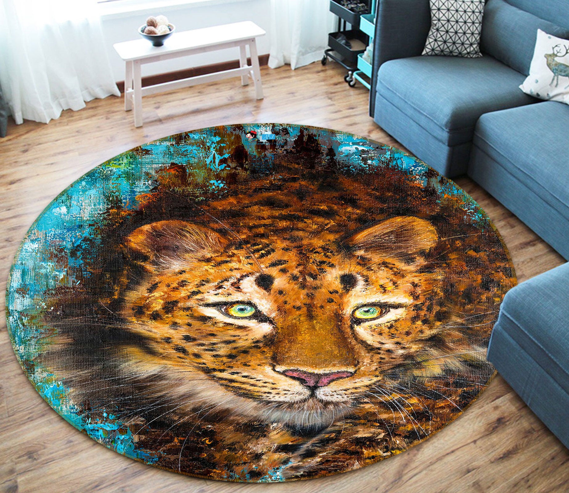 3D Painted Leopard 810 Skromova Marina Rug Round Non Slip Rug Mat