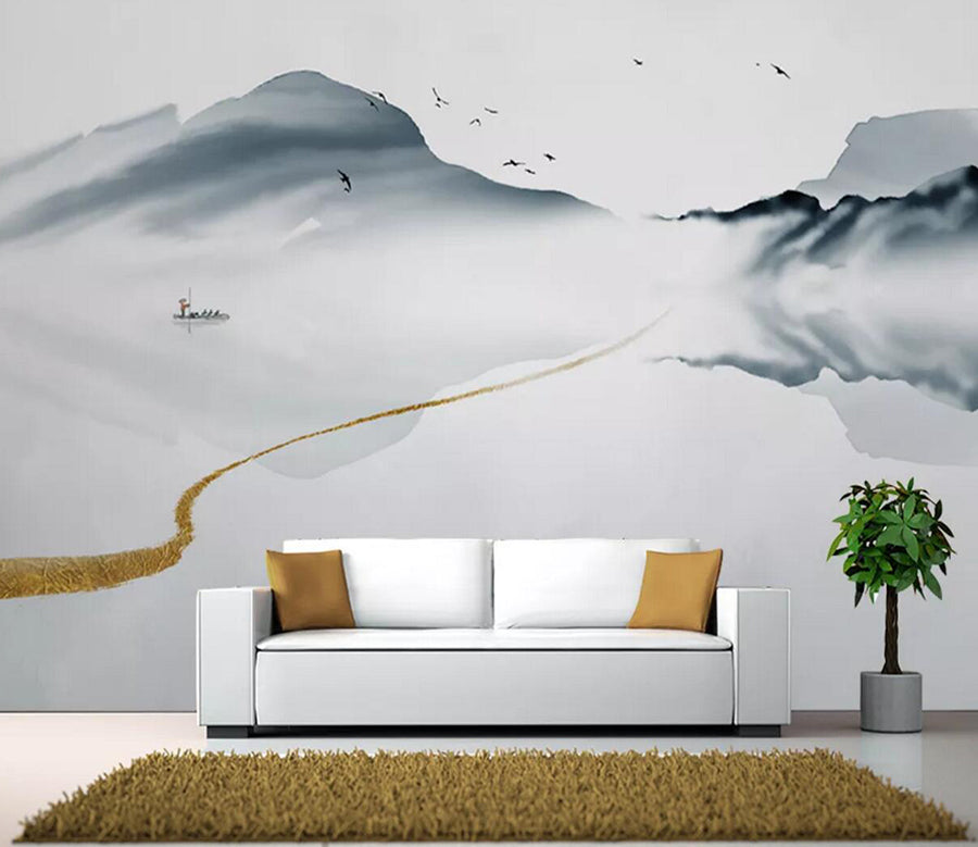 3D Hillside Lake WC1149 Wall Murals