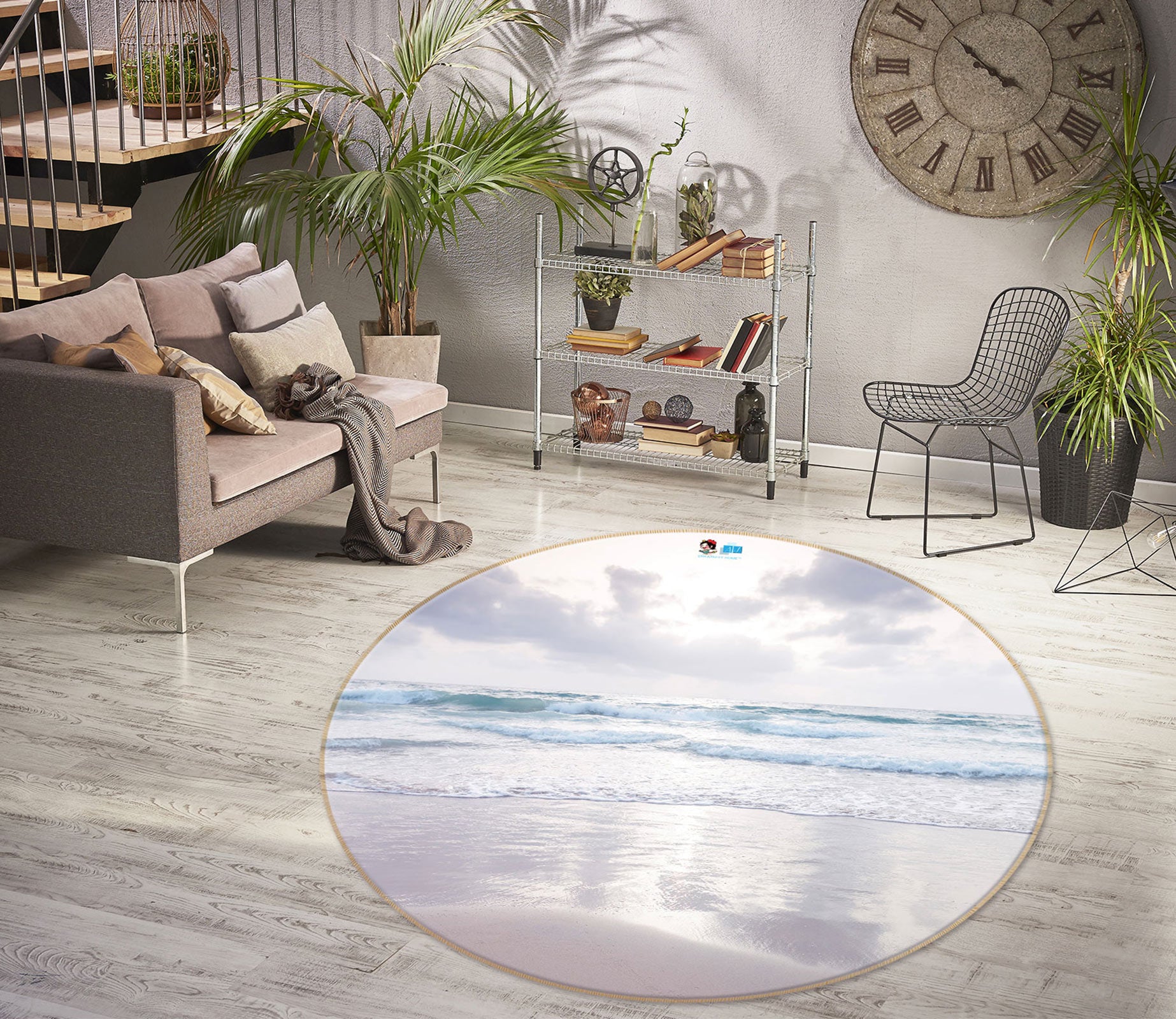 3D Beach Waves 7519 Assaf Frank Rug Round Non Slip Rug Mat