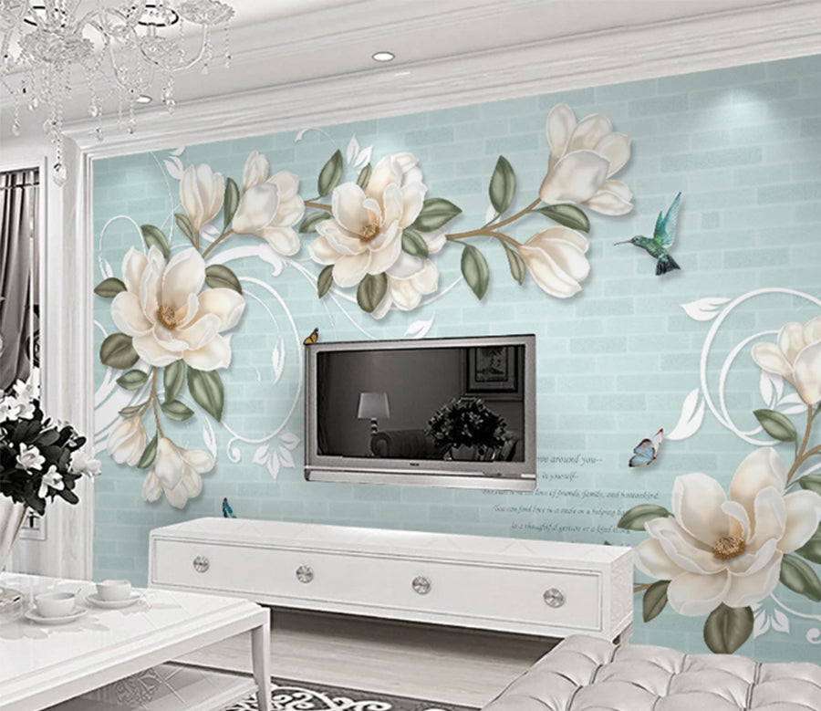 3D White Flower Bird WC769 Wall Murals