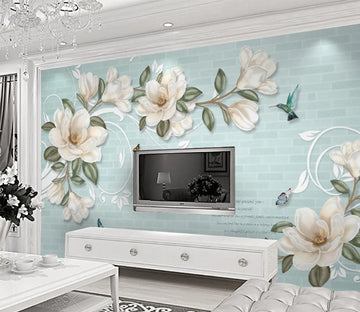 3D White Flower Bird WC769 Wall Murals