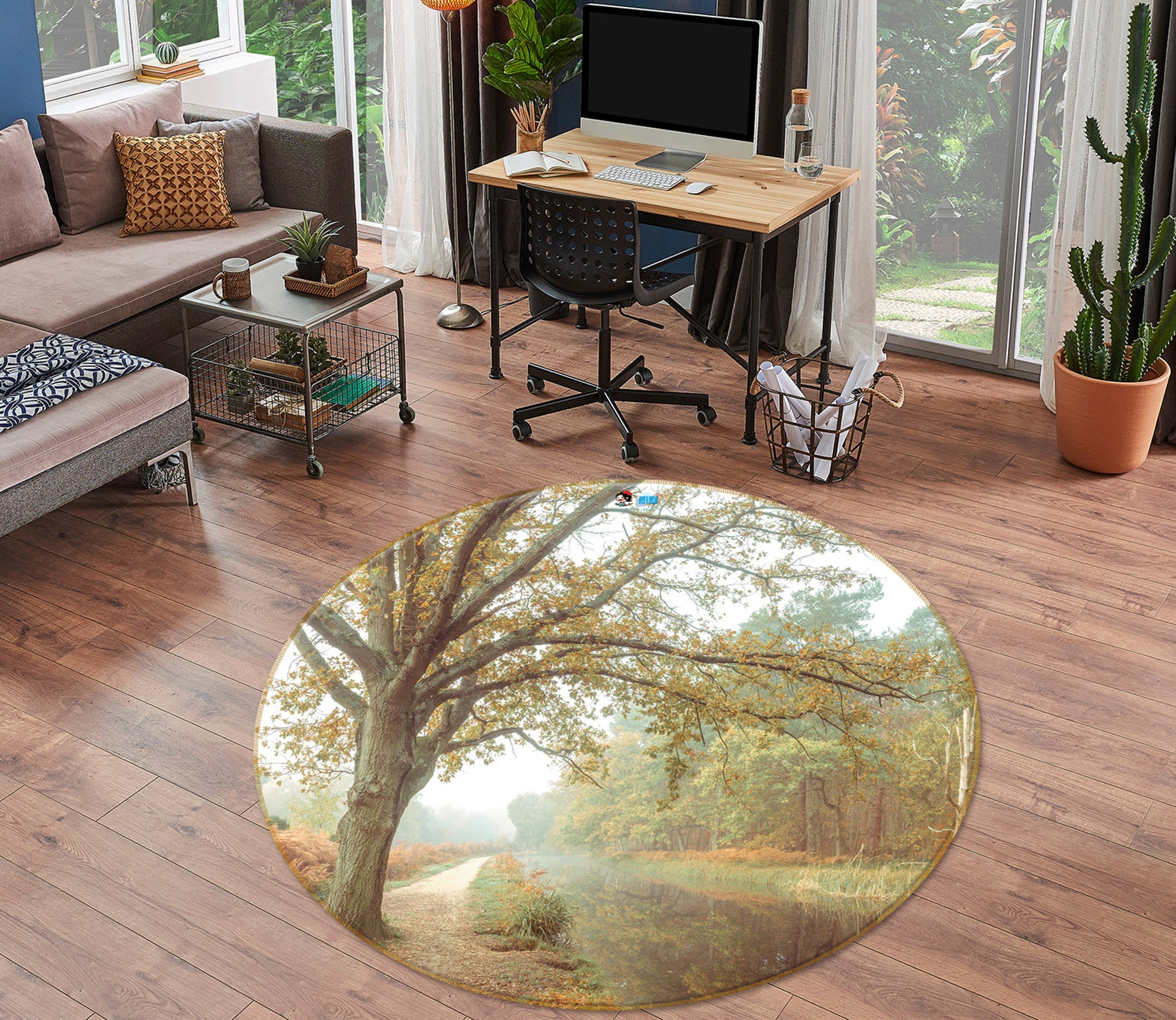 3D Forest Path 7352 Assaf Frank Rug Round Non Slip Rug Mat