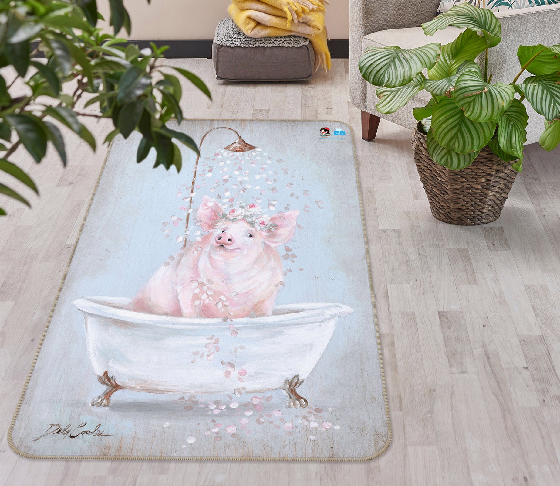 3D Bathtub Pig 0186 Debi Coules Rug Non Slip Rug Mat